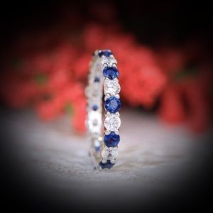 [SOLD] Blue Sapphire and Clear Diamond Eternity Stackable Ring - Simulant Stones